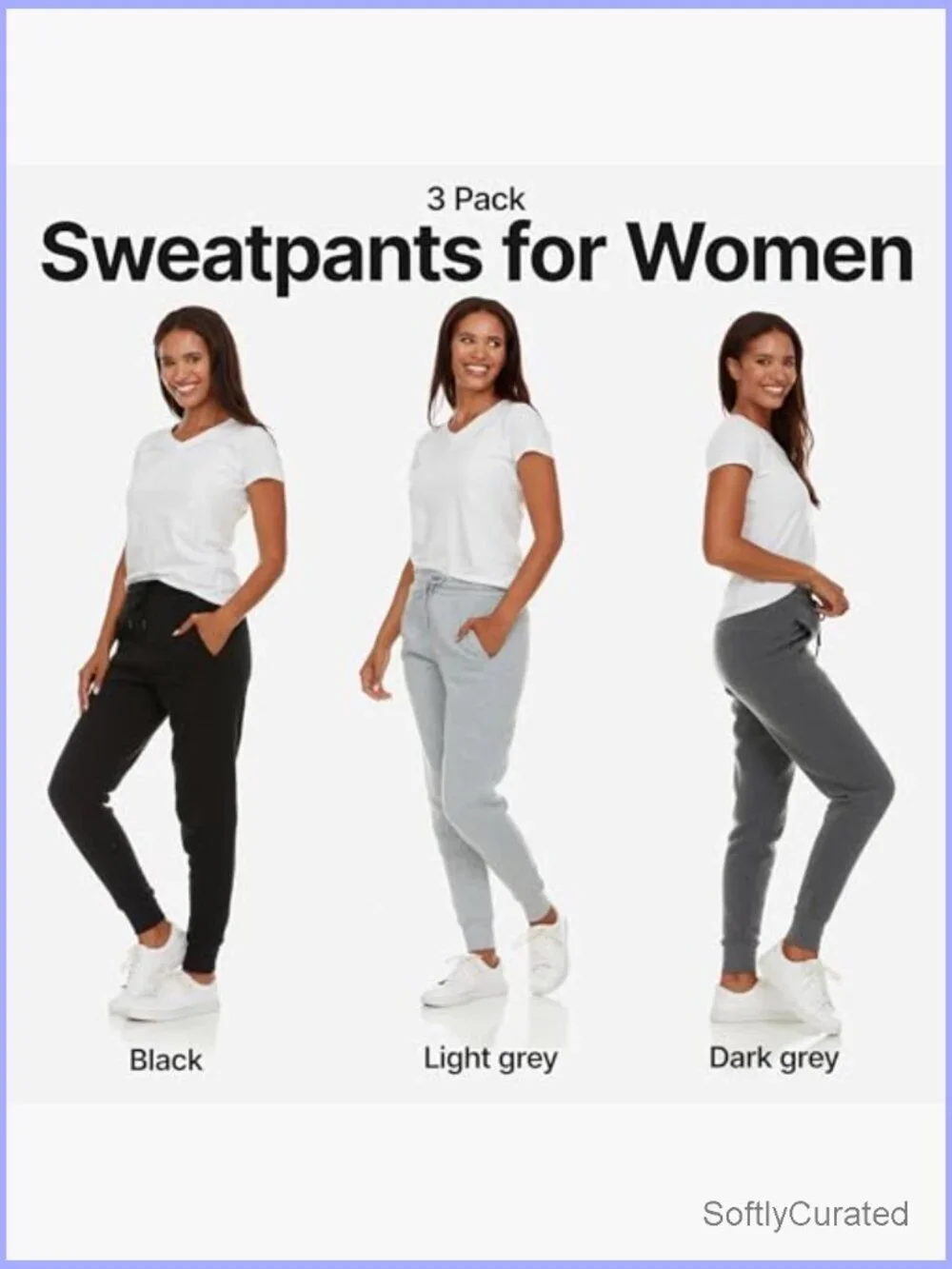 3 Pack Fleece Joggers Women Pull On Straight Leg Mid Rise